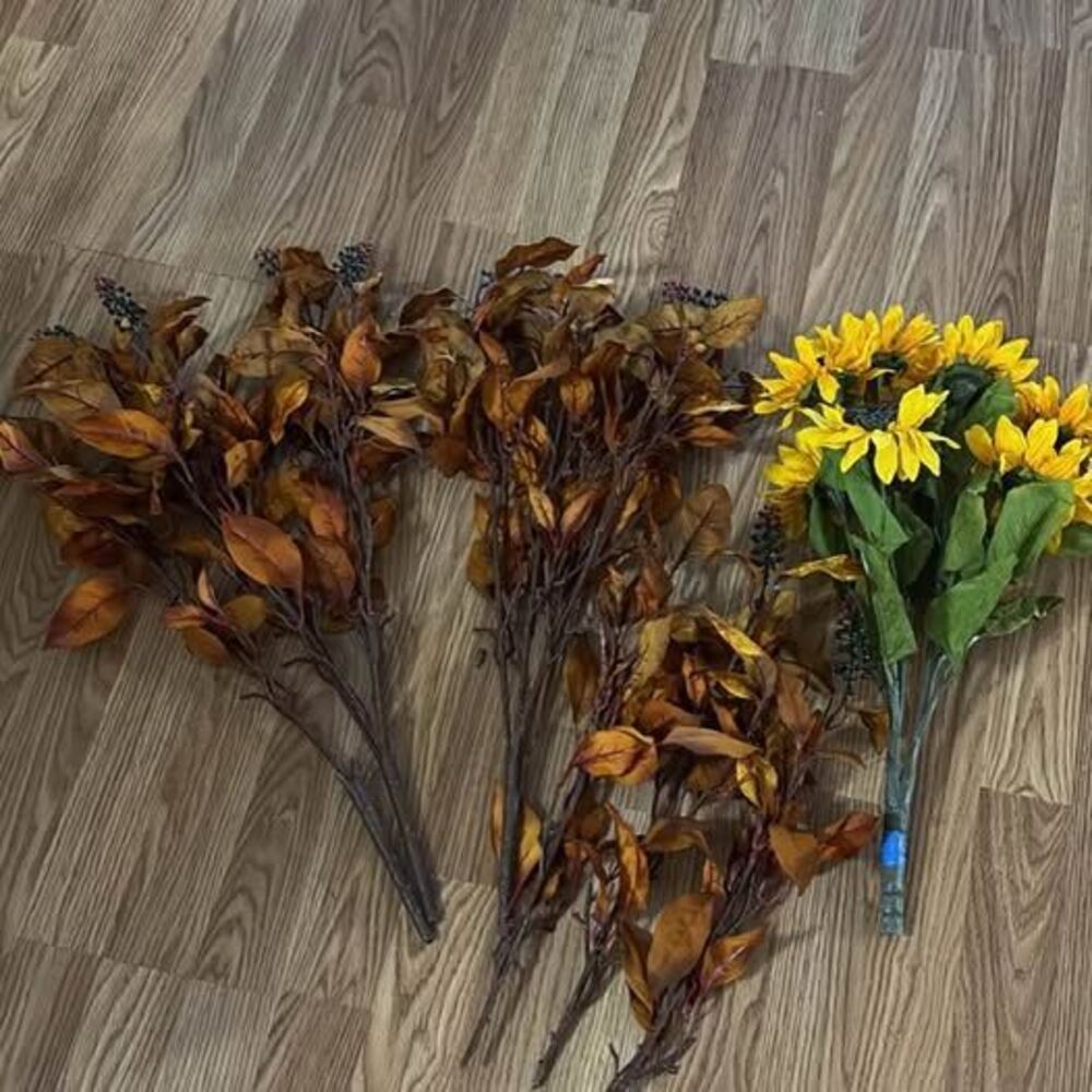 Artificial Fall Foliage and Sunflower Stems - 5 Pieces